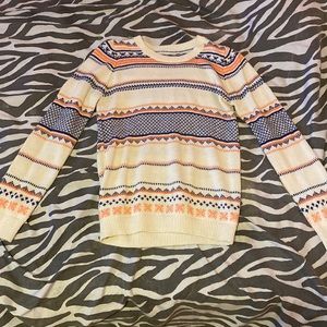Cream blue and orange sweater